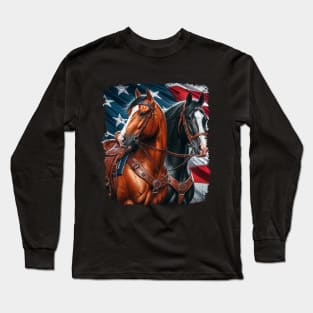 Patriotic Horse American Flag Horseback Riding Western Farm Long Sleeve T-Shirt